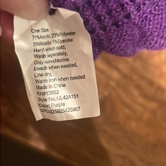 Big kids or adults one size mittens hand gloves with open finger purple metallic - Picture 7 of 7